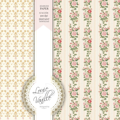 Kit Jardim de Rosas Cottage Vintage Papéis Digitais Seamless (Se