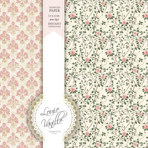 Kit Jardim de Rosas Cottage Vintage Papéis Digitais Seamless (Se