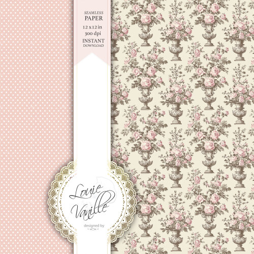 Kit Jardim de Rosas Cottage Vintage Papéis Digitais Seamless (Se