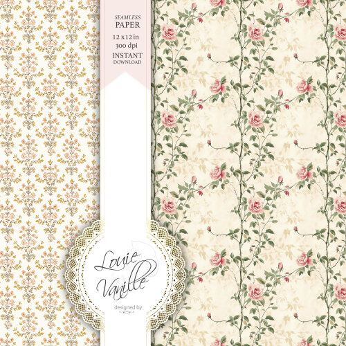 Kit Jardim de Rosas Cottage Vintage Papéis Digitais Seamless (Se