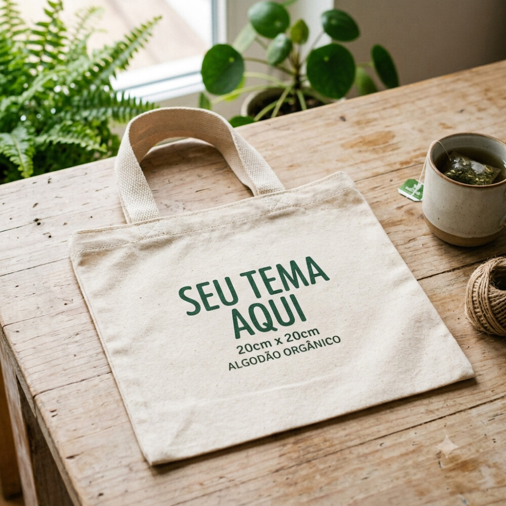 kit 10 Mini Ecobag Personalizada 20x20cm – Algodão Cru (Brinde