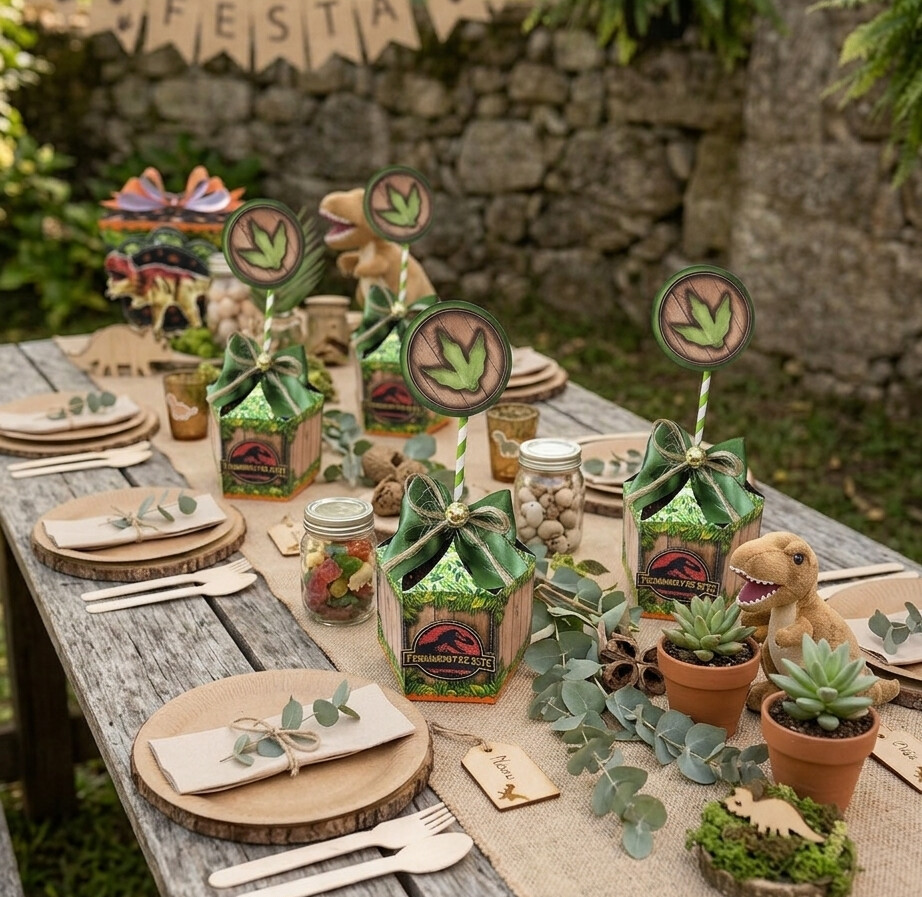 Kit 10 Centro de mesa -Tema Dinossauro Real (Estilo Compre e Mont