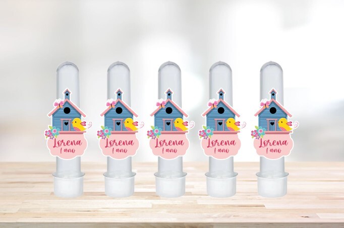 Aplique para Tubete Personalizado Passarinhos Jardim Encantado