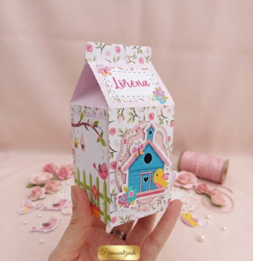 Kit 10 Caixinhas Milk - Tema Jardim Encantado Passarinho (Estilo