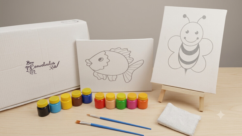 Kit de Pintura – Caixa Box Presente - duas telas peixinho e abe