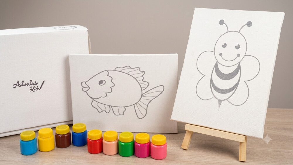 Kit de Pintura – Caixa Box Presente - duas telas peixinho e abe