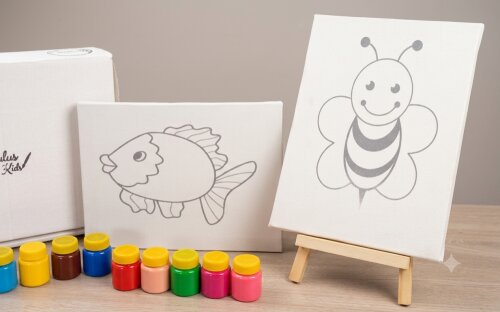 Kit de Pintura – Caixa Box Presente - duas telas peixinho e abe