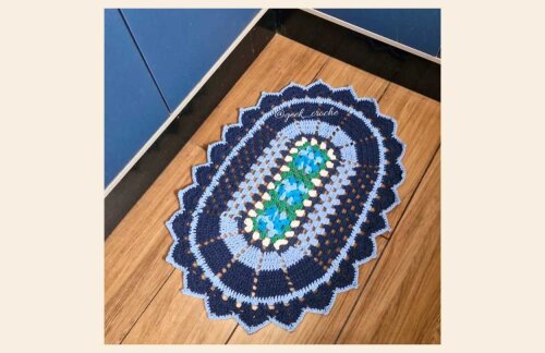 💙🌸 Tapete Oval com Flores em Crochê Artesanal 💙🌸 + F