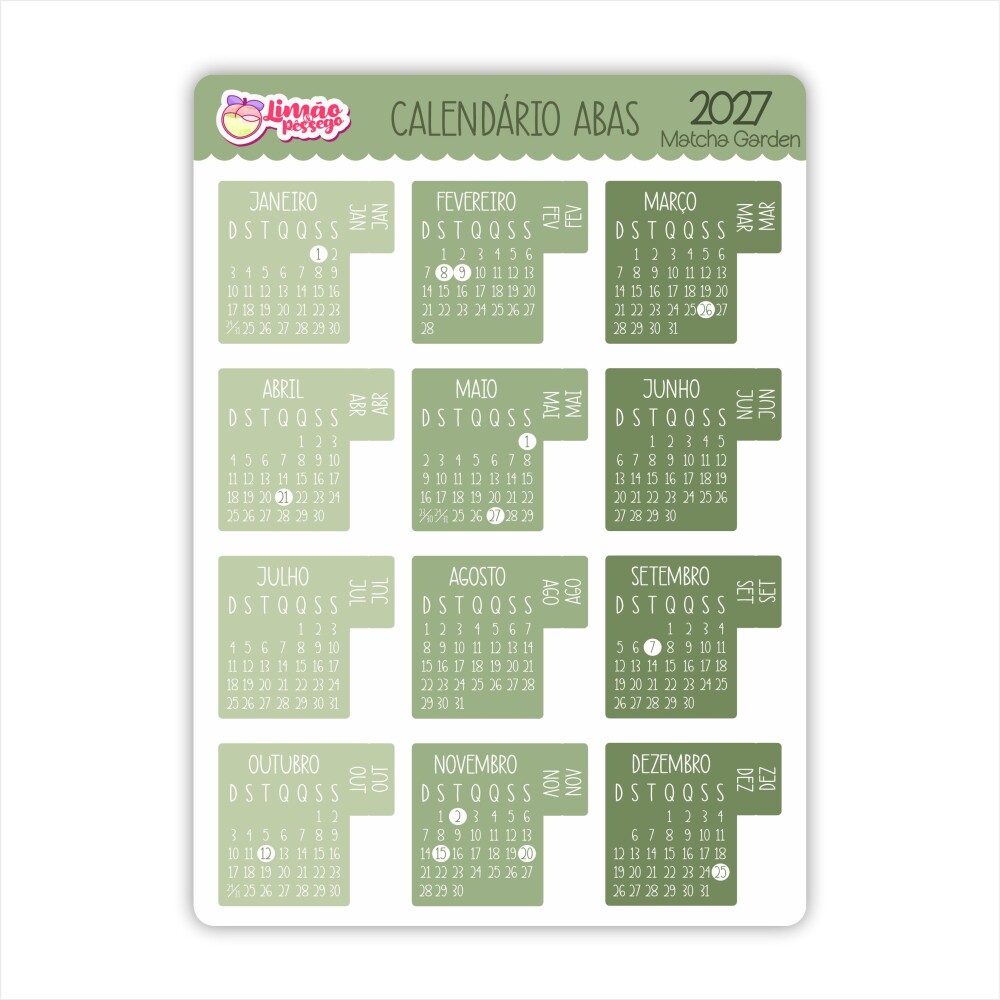Calendário Adesivo 2027 Abas Planner Agenda Vinil Premium à Pro