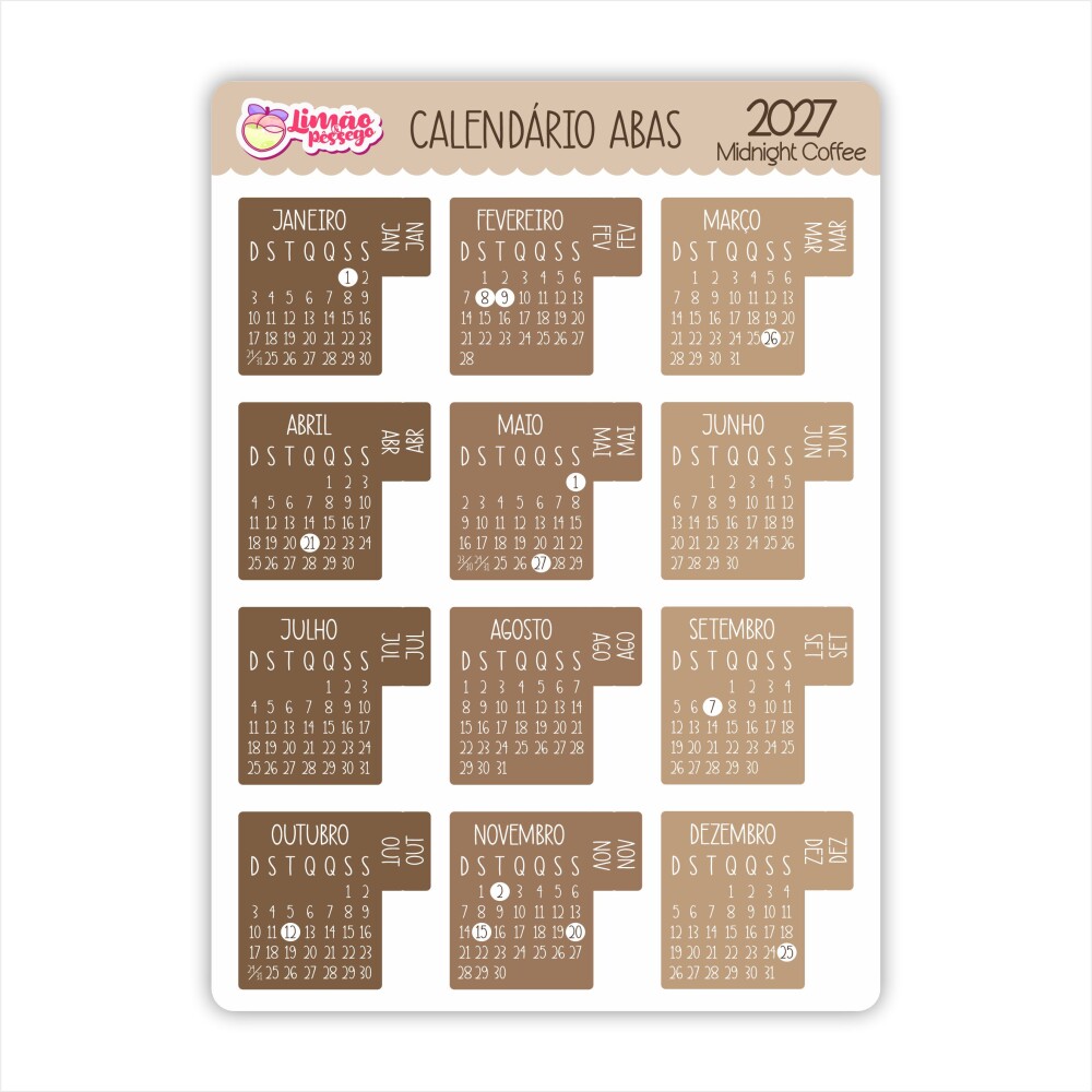 Calendário Adesivo 2027 Abas Planner Agenda Vinil Premium à Pro