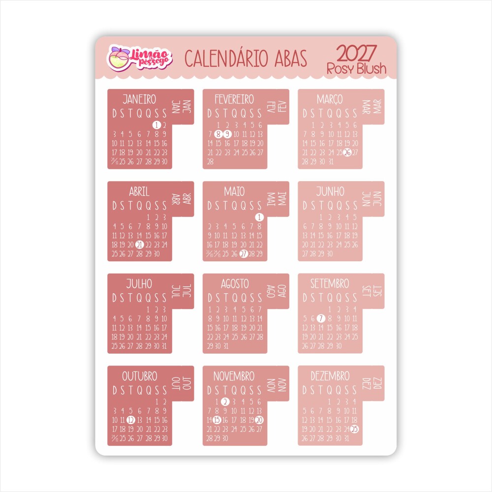 Calendário Adesivo 2027 Abas Planner Agenda Vinil Premium à Pro