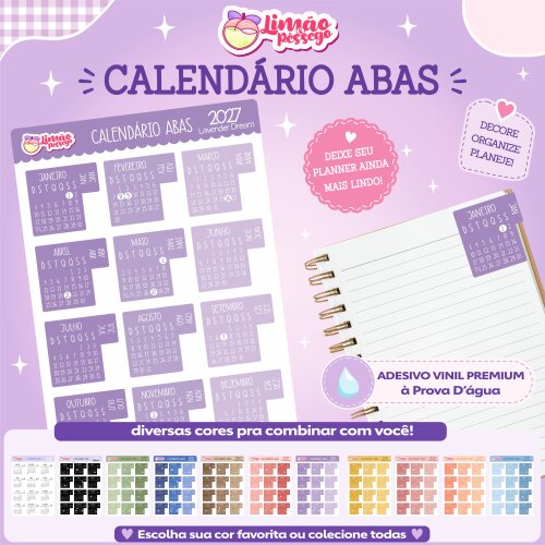 Calendário Adesivo 2027 Abas Planner Agenda Vinil Premium à Prova D’Água Bullet Journal Scrapbook