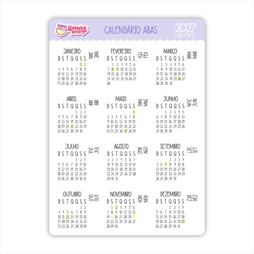 Calendário Adesivo 2027 Abas Planner Agenda Vinil Premium à Pro