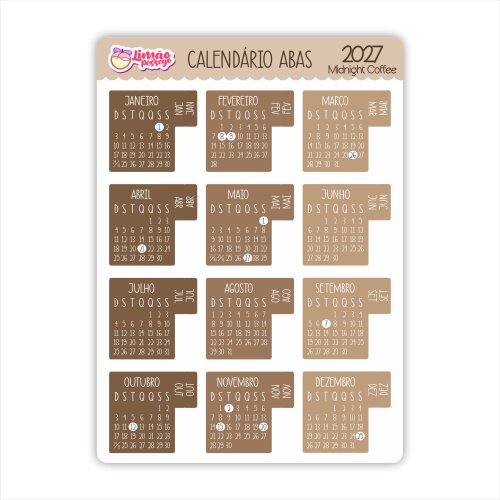 Calendário Adesivo 2027 Abas Planner Agenda Vinil Premium à Pro