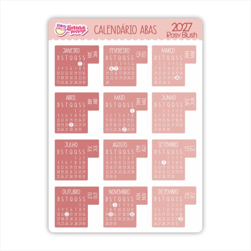 Calendário Adesivo 2027 Abas Planner Agenda Vinil Premium à Pro