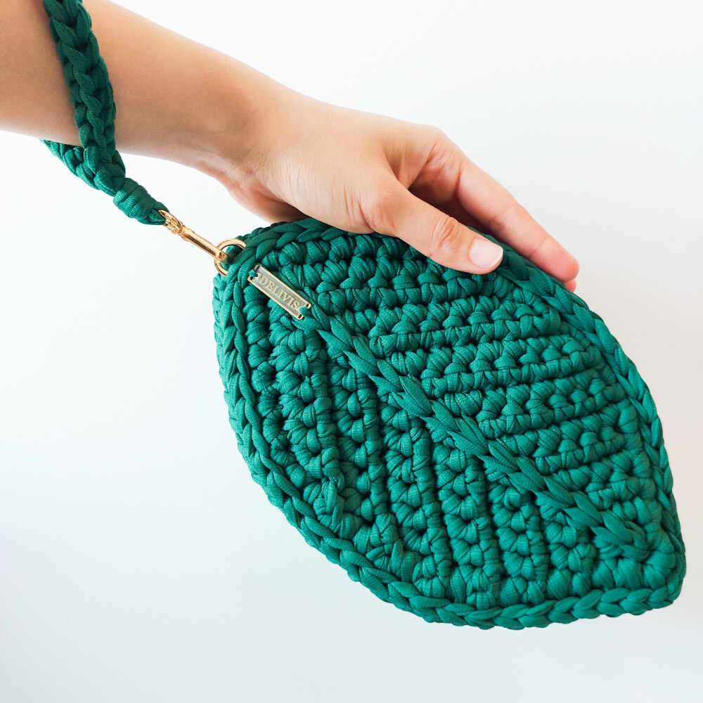 Bolsa de mão de crochê Folha