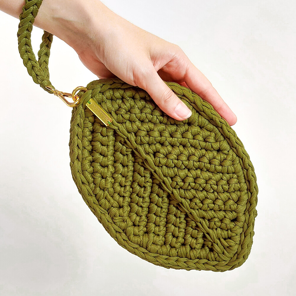 Bolsa de mão de crochê Folha