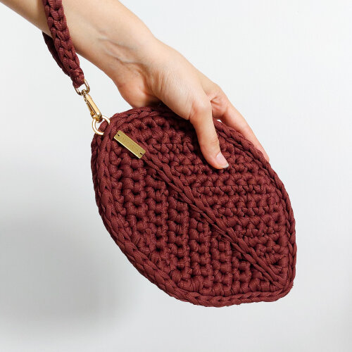 Bolsa de mão de crochê Folha