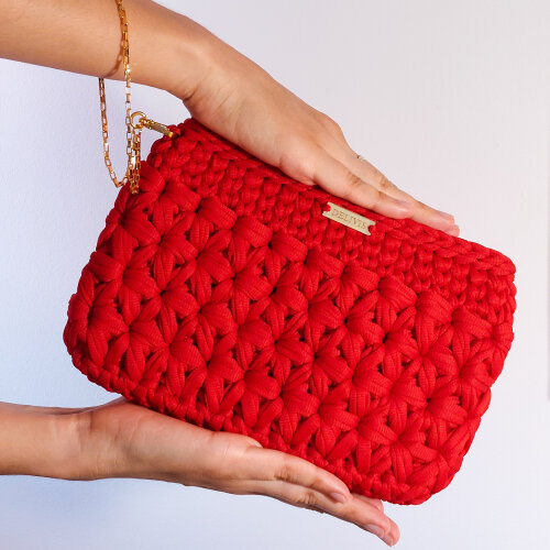 Bolsa de mão de crochê tropical