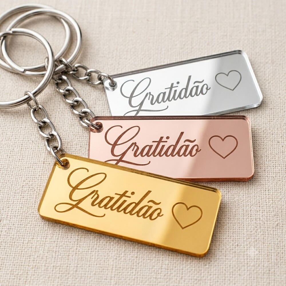 Chaveiro Retangular em Acrílico Espelhado – Coleção Gratidã