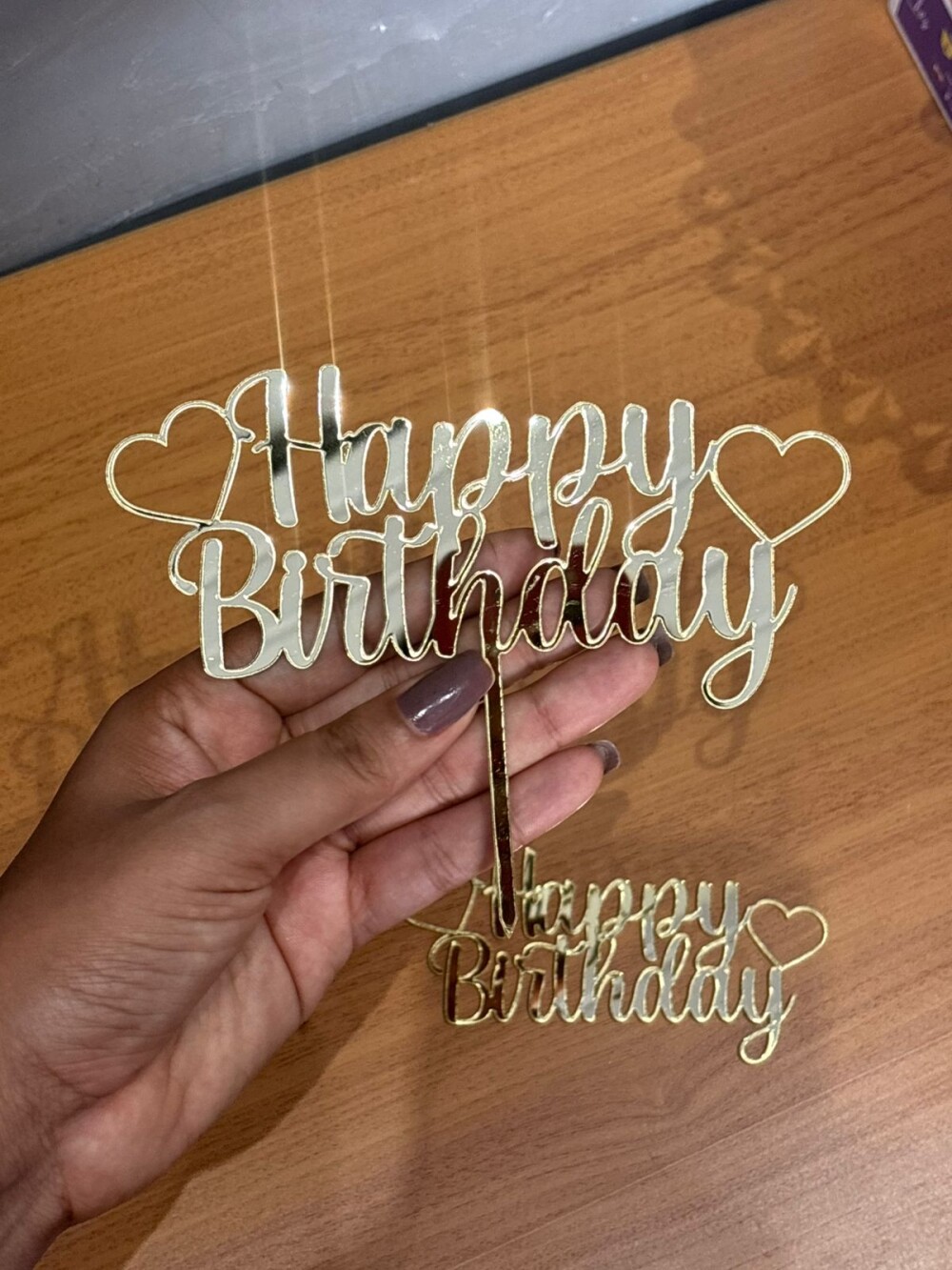 Topo de Bolo Happy Birthday Corações em acrílico