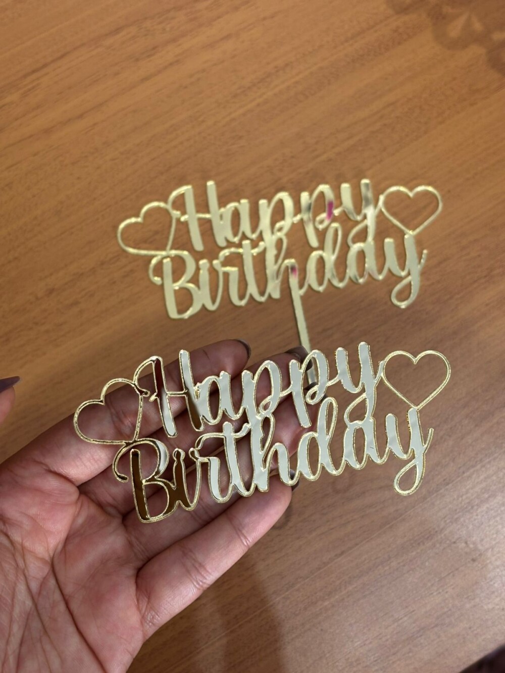 Topo de Bolo Happy Birthday Corações em acrílico