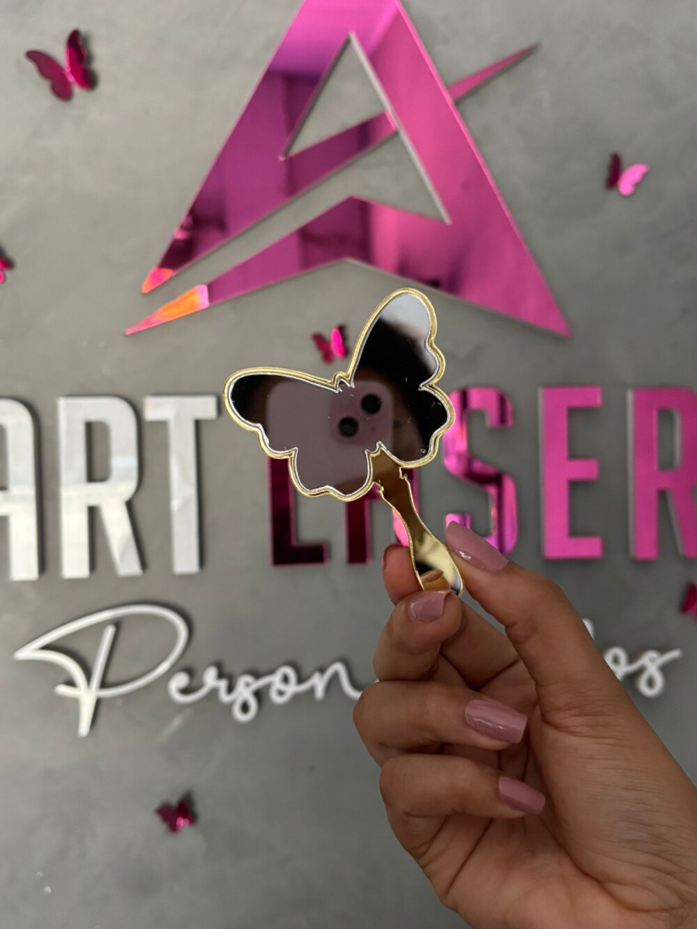 Mini Espelho de Mão Borboleta Personalizado - Brinde Exclusivo p