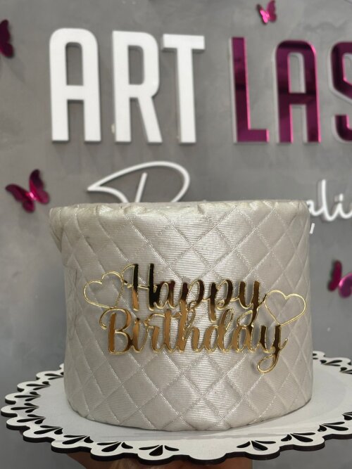 Topo de Bolo Happy Birthday Corações em acrílico