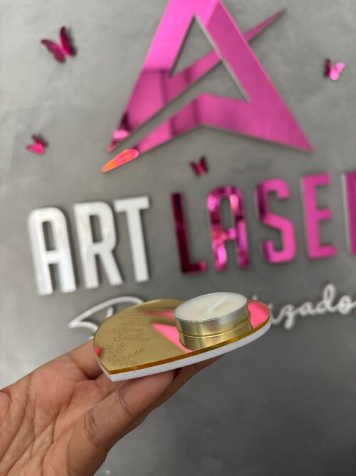 Porta-Velas Coração em Acrílico Espelhado - Personalizado Comp
