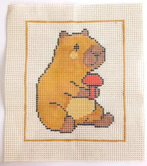 Tela pintada para bordar tapeçaria com o meio ponto - Talagarça grossa - Capivara