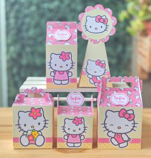 Kit Caixinhas Personalizadas 25 Peças Festa Lembrancinha Hello Kitty PEGUE E MONTE