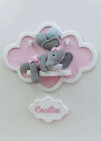 Enfeite de Porta Maternidade Elefante Nuvem com Leds