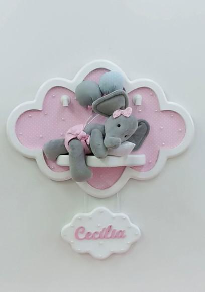 Enfeite de Porta Maternidade Elefante Nuvem com Leds