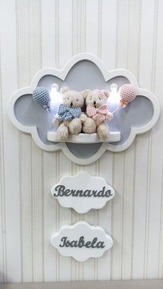 Enfeite de Porta Maternidade Gêmeos com Leds