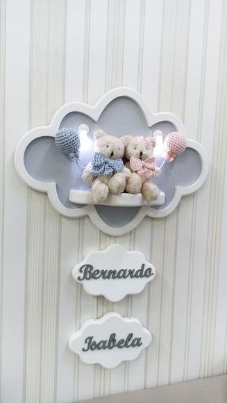 Enfeite de Porta Maternidade Gêmeos com Leds