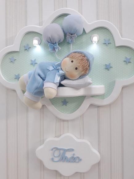 Enfeite de Porta Maternidade Nuvem com Leds