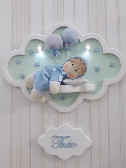 Enfeite de Porta Maternidade Nuvem com Leds