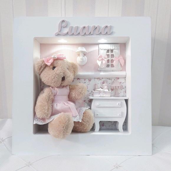 Enfeite de Porta Maternidade Ursinha com leds