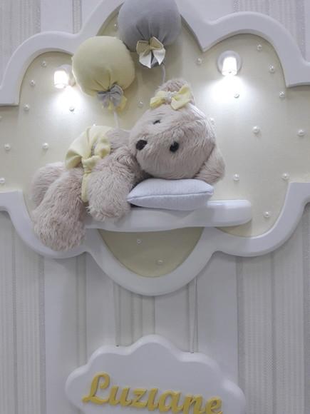 Enfeite de Porta Maternidade Urso na Nuvem com Leds