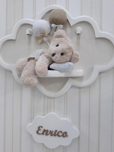 Enfeite de Porta Maternidade Urso na Nuvem com Leds