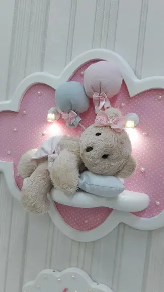 Enfeite de Porta Maternidade Elefante Nuvem com Leds