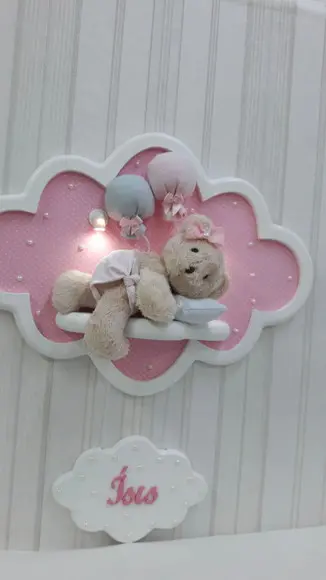 Enfeite de Porta Maternidade Elefante Nuvem com Leds