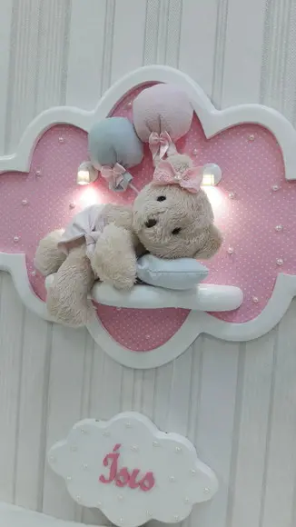 Enfeite de Porta Maternidade Elefante Nuvem com Leds