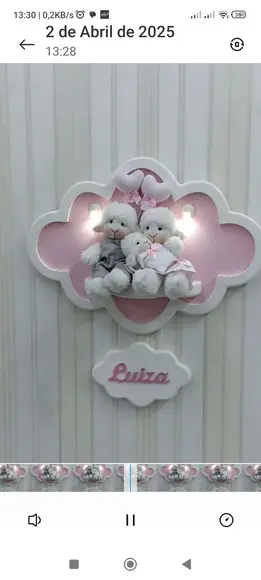 Enfeite de Porta Maternidade Família Ovelhana Nuvem com Leds