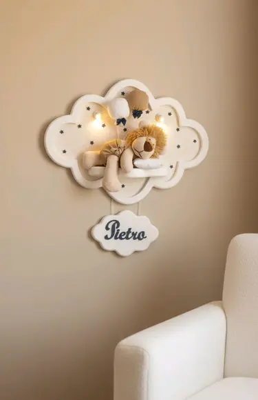 Enfeite de Porta Maternidade Leão Nuvem com Leds