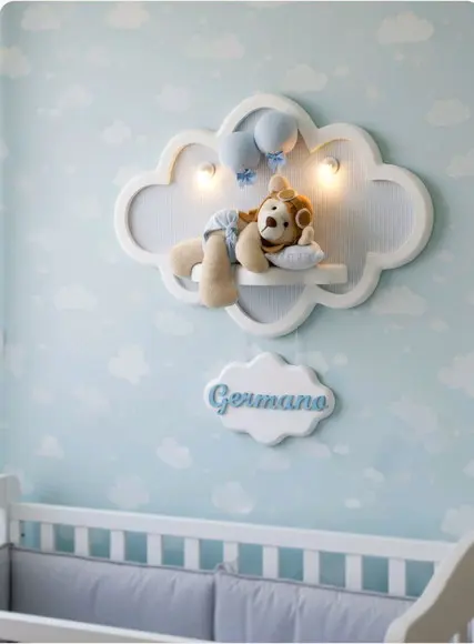 Enfeite de Porta Maternidade Nuvem com Leds