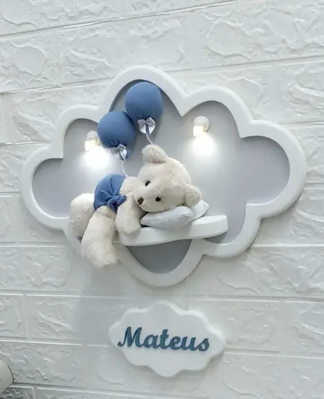 Enfeite de Porta Maternidade Nuvem com Leds