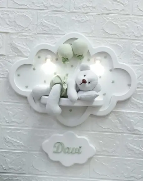 Enfeite de Porta Maternidade Nuvem com Leds