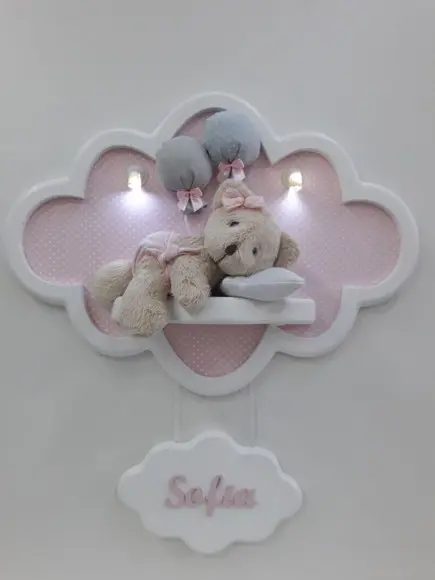 Enfeite de Porta Maternidade Nuvem com Leds
