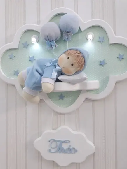 Enfeite de Porta Maternidade Nuvem com Leds